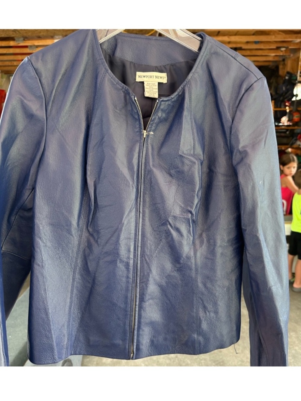 ⛱️🔥Newport News - Navy Blue Vintage Collarless Leather Jacket - 14